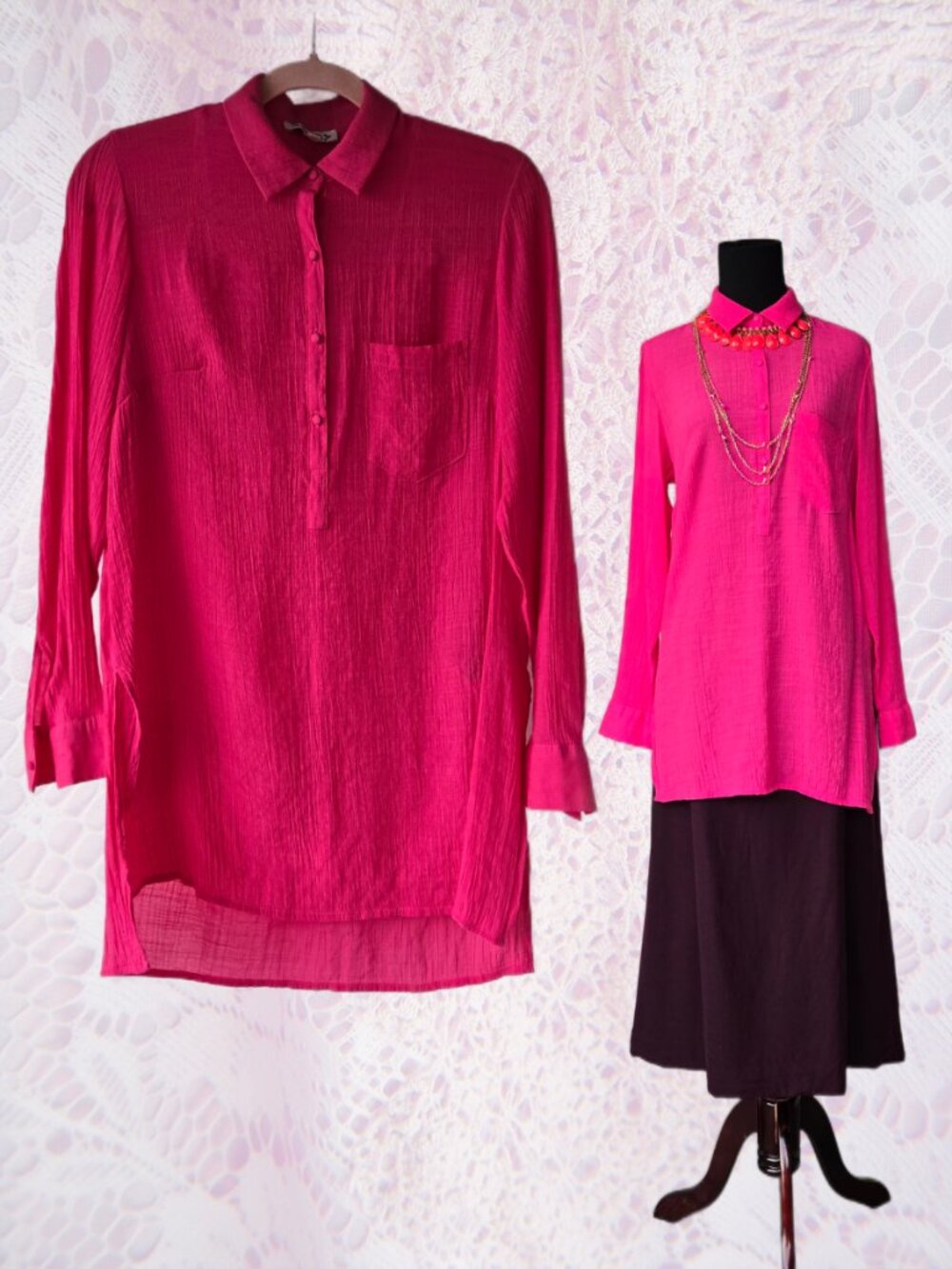 Nanette Lepore Fuchsia Pink Long Sleeve Blouse Medium Boho Contemporary